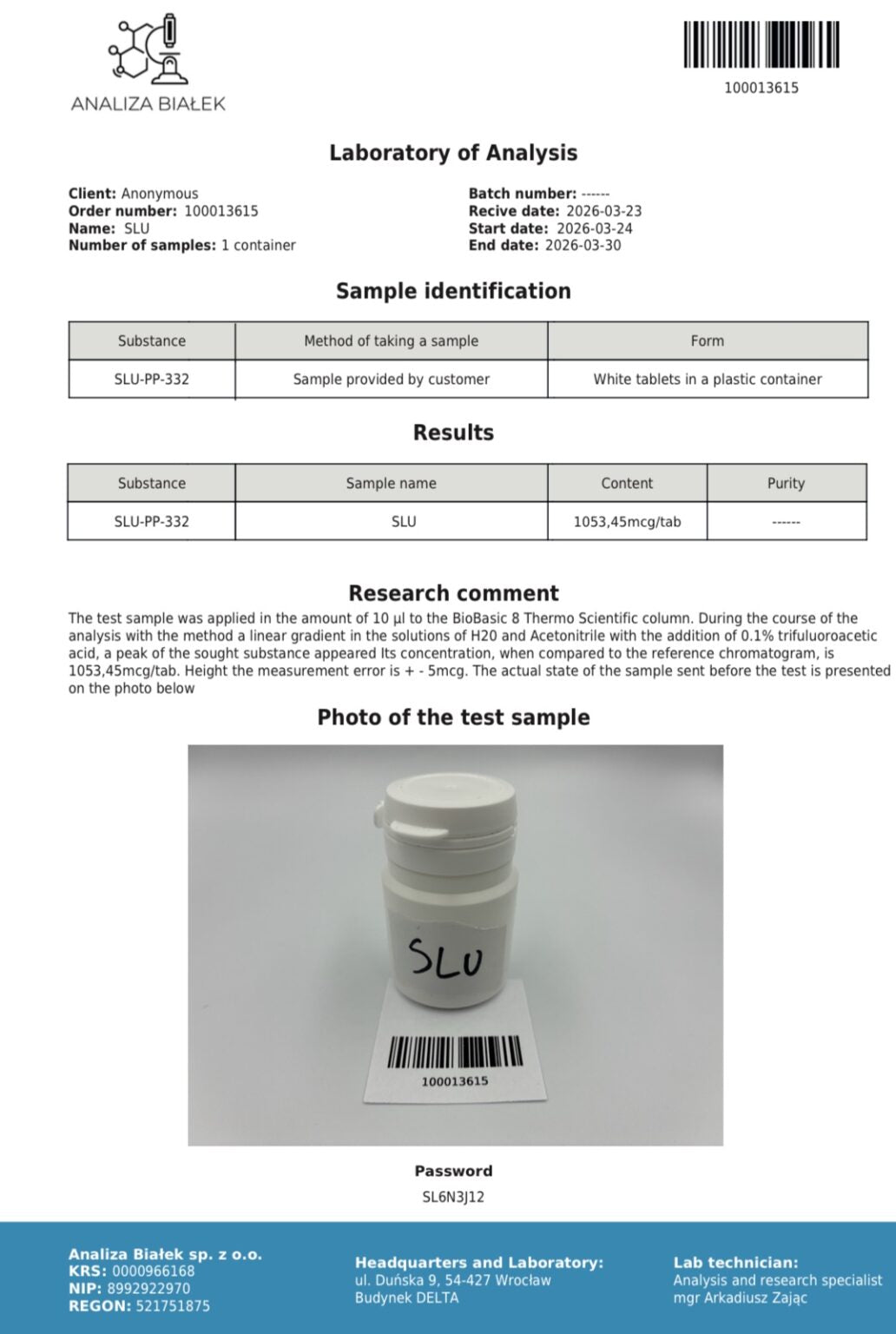 CuraChem SLU-PP 332 – 100x1000mcg